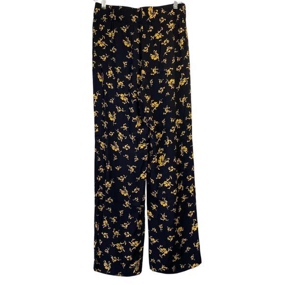 Ganni Floral Print Crepe Straight Leg Pull On Pants Black - Picture 4 of 8